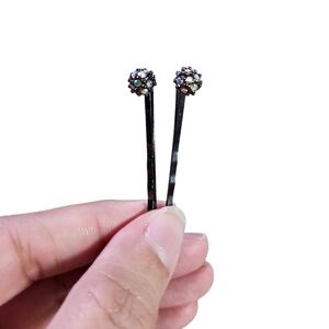 Lot of 2 Black Toned Iridescent Cluster Ball Gem Hairpins